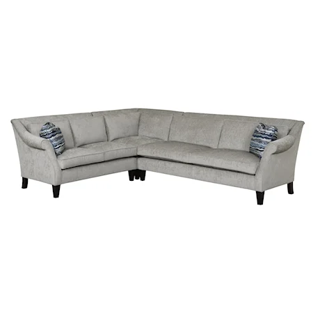 Contemporary Sectional Sofa with Flare Tapered Arms and Exposed Wood Legs